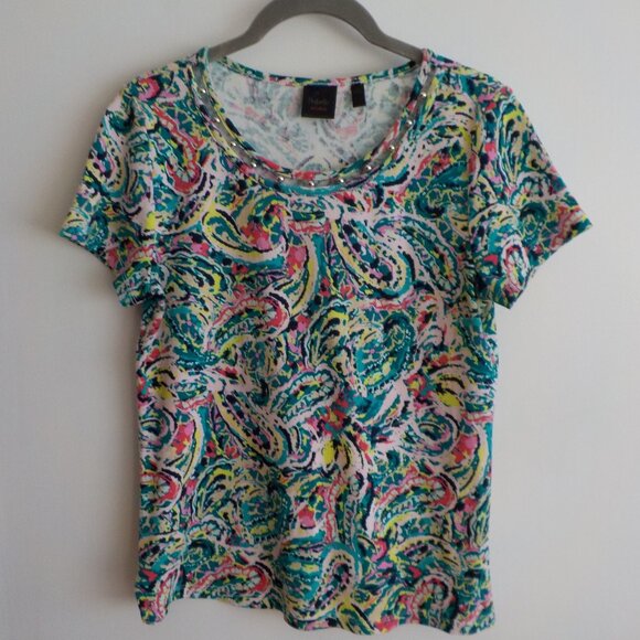 Rafaella Top - Multicolor Vibrant Bright Short Sleeve - Size Small  (591) - Picture 1 of 5